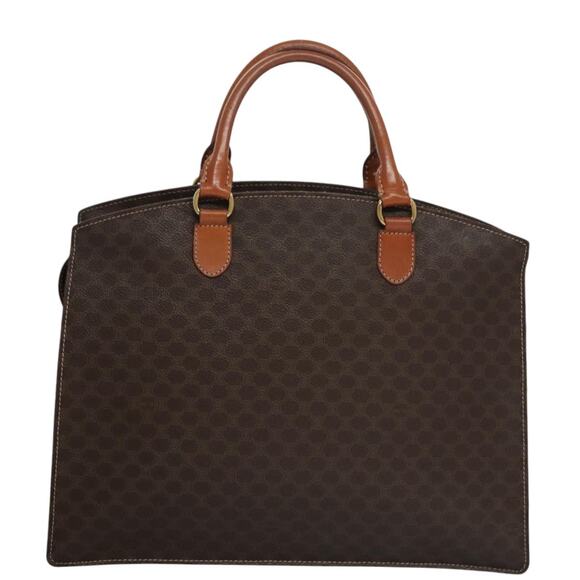 CELINE Macadam Canvas Hand Bag Pvc Leather Brown Gold - Picture 3 of 13